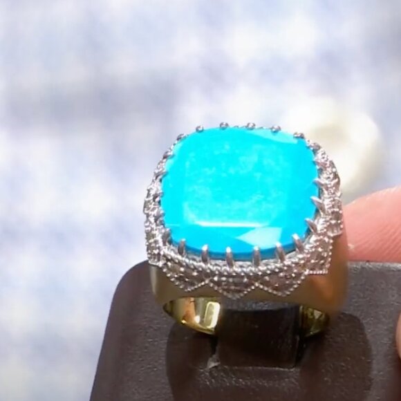 Rarities Carol Brodie Gold Plated Turquoise Colored Magnesite Diamond Ring 7 NWT - Picture 3 of 15